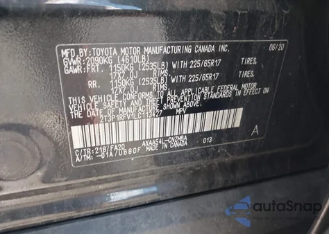 2020 Toyota Rav4 Xle из США, поврежденный, VIN 2T3P1RFV1LC113427